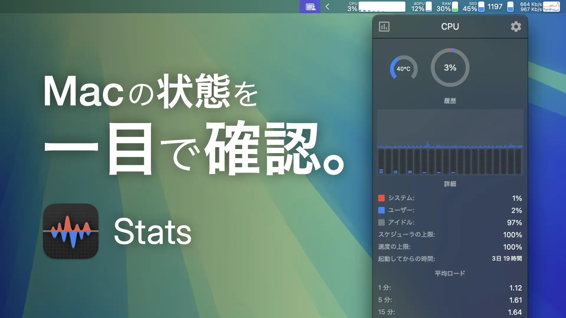 Macの状態を一目で確認。Stats